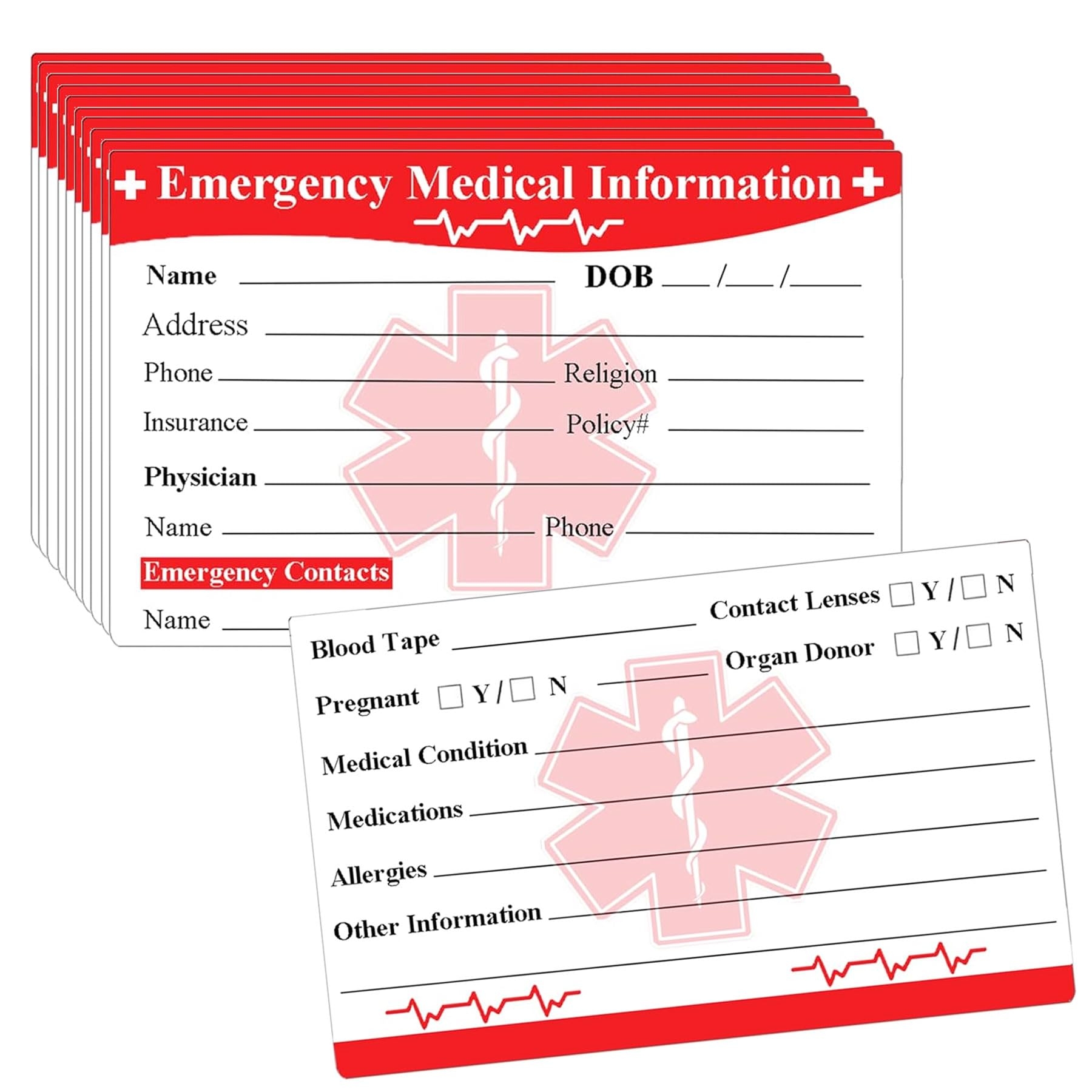 Emergency Contact ID Card Medical Alert Information 25 Pack Business Card For Emergency Medical Information 3 5 X 2 Amazon de Stationery Office Supplies