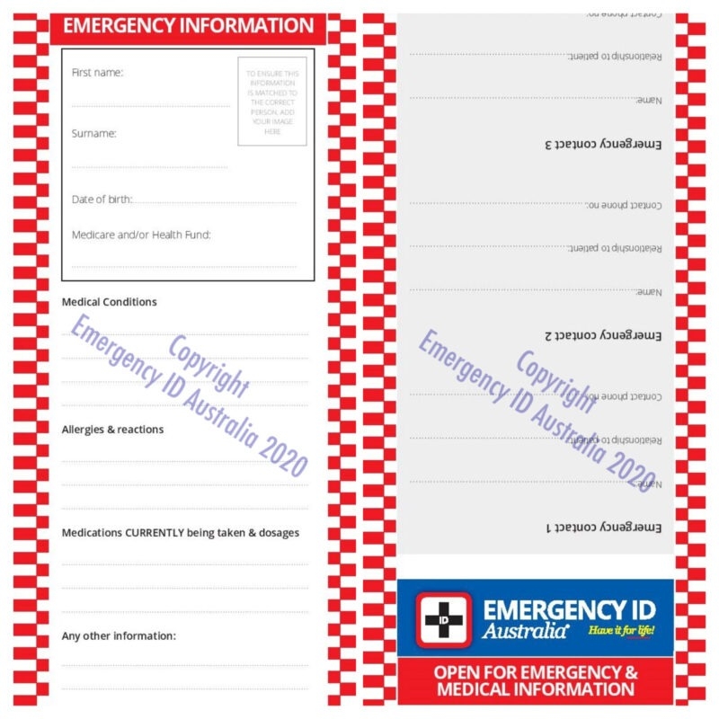 Emergency ID Wallet Information Card Emergency ID Australia