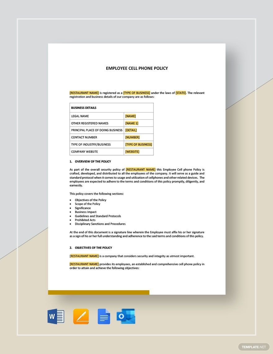 Employee Cellphone Policy Template In Google Docs Word Pages Outlook Download Template