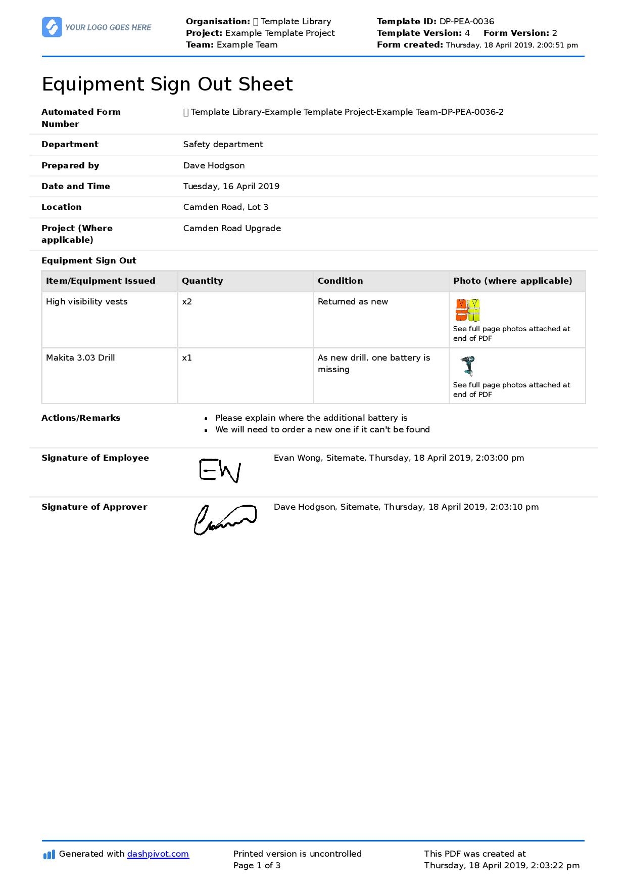 Equipment Sign Out Sheet Template Better Than Word PDF Excel 