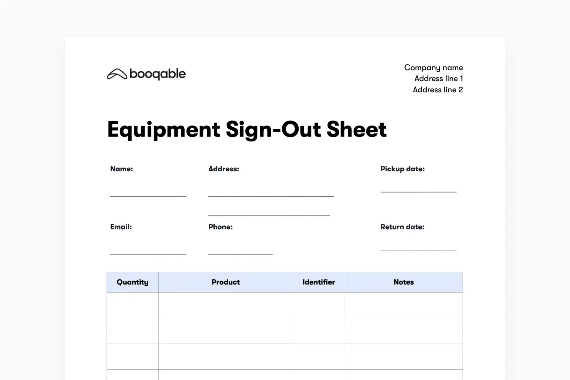 Equipment Sign Out Sheet Template What To Include In Your Checkout Form Booqable