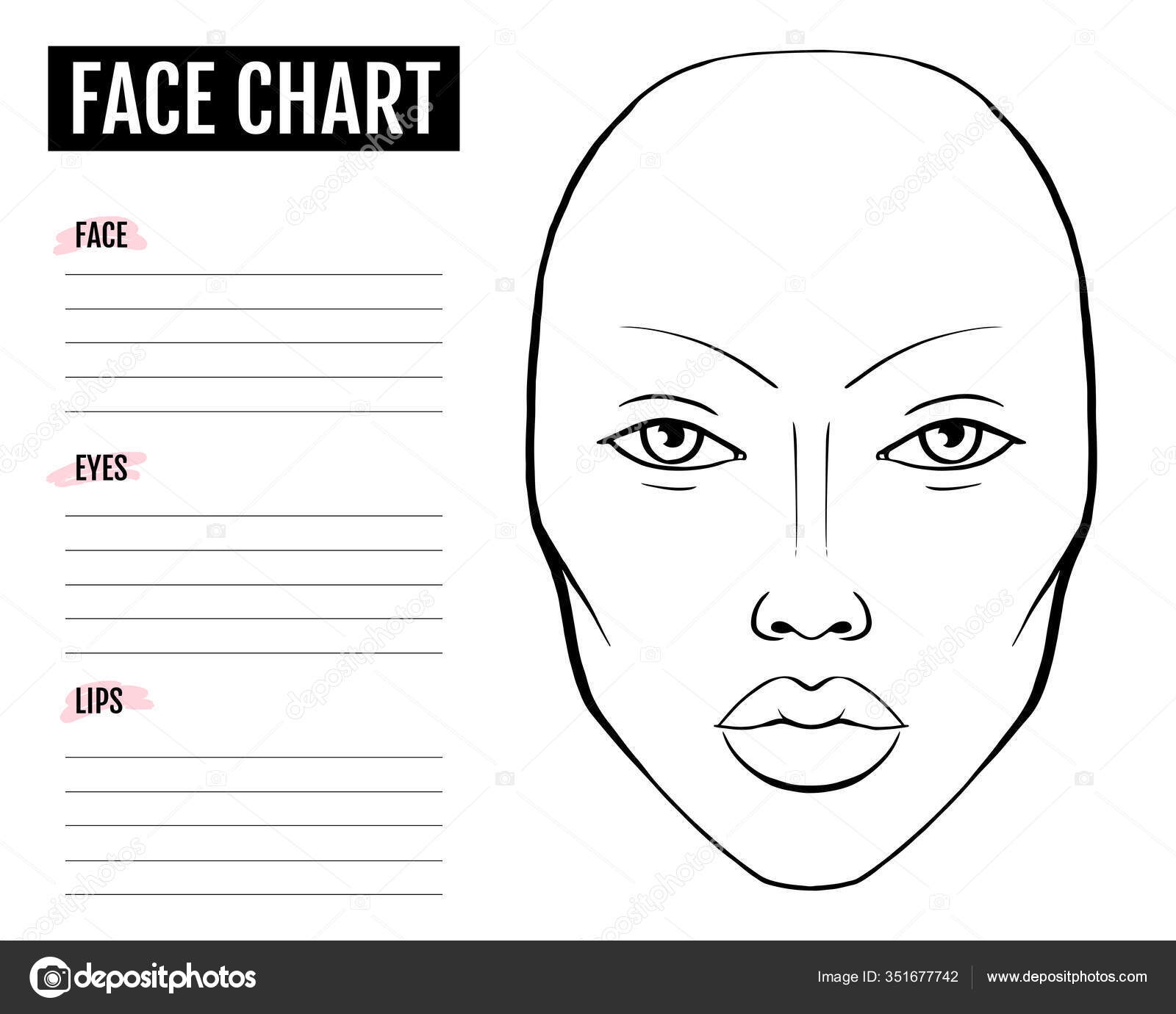 Face Chart Blank Makeup Artist Vector Template Stock Vector By YanaLesiuk 351677742
