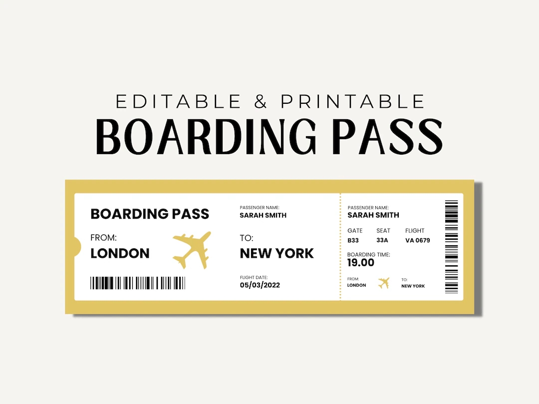 Fake Plane Ticket Template Plane Ticket Printable Template Plane Ticket Template Pane Ticket Template For Gift Airline Ticket Etsy
