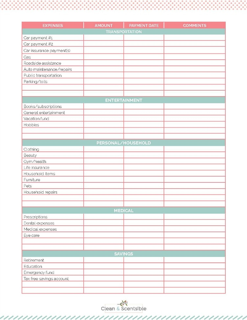 Home Budget Template Printable
