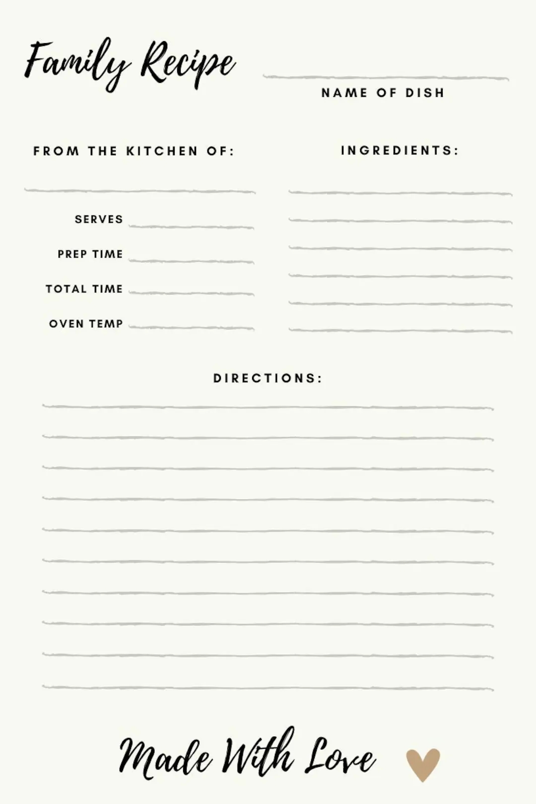 Family Recipe Template Printable Recipe Template Recipe Page Digital Recipe Book Template Cookbook Template pdf for Handwriting Recipes Etsy