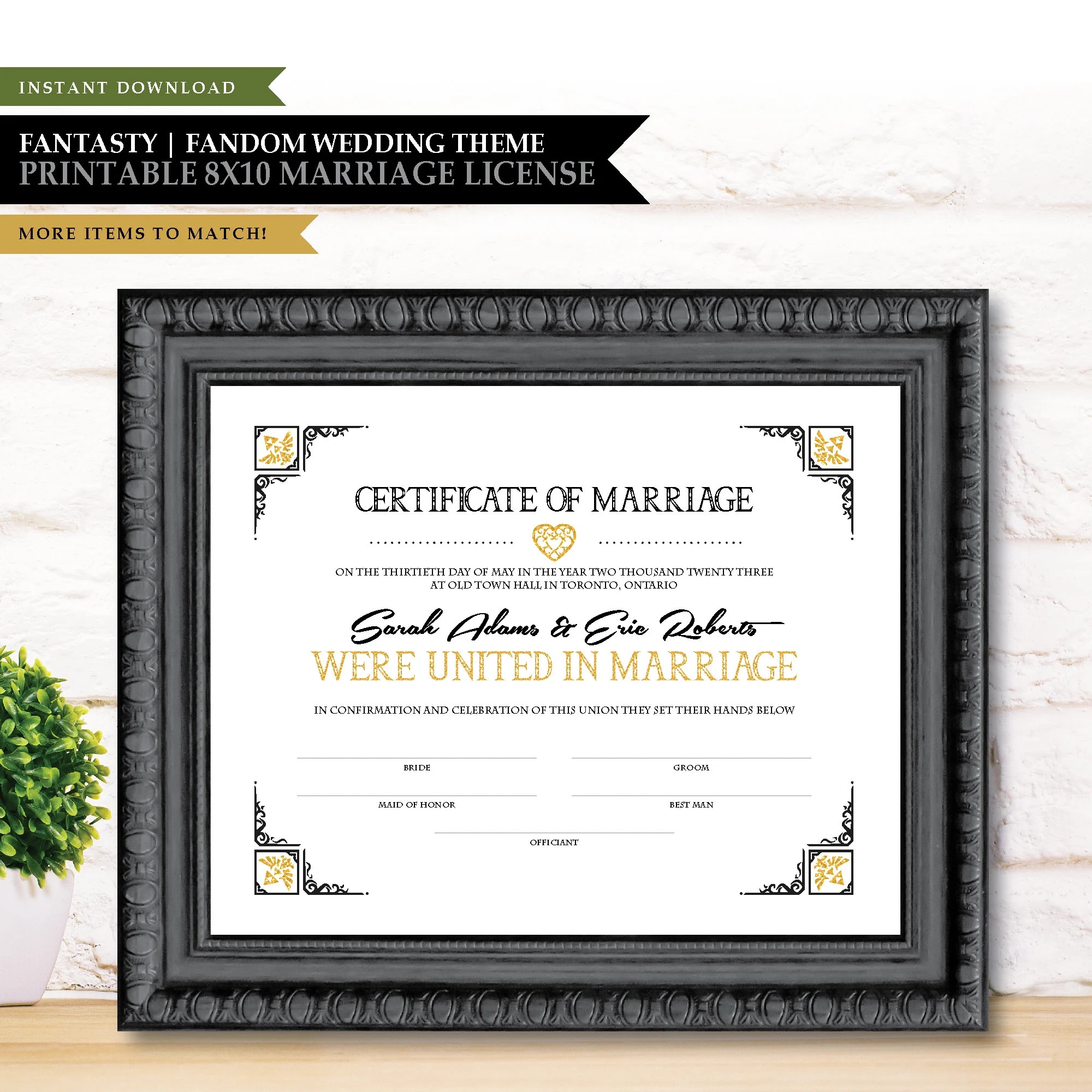 Fantasy hylian Heart Theme Printable Marriage License Wedding Certificate Template Editable Vow Keepsake Geek Video Game CUSTOM Etsy