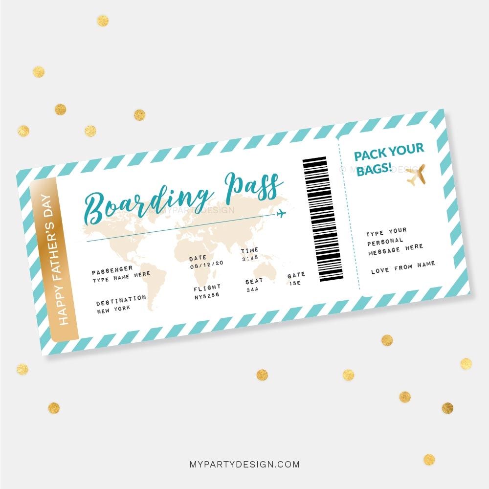 Father s Day Boarding Pass Printable Gift My Party Design