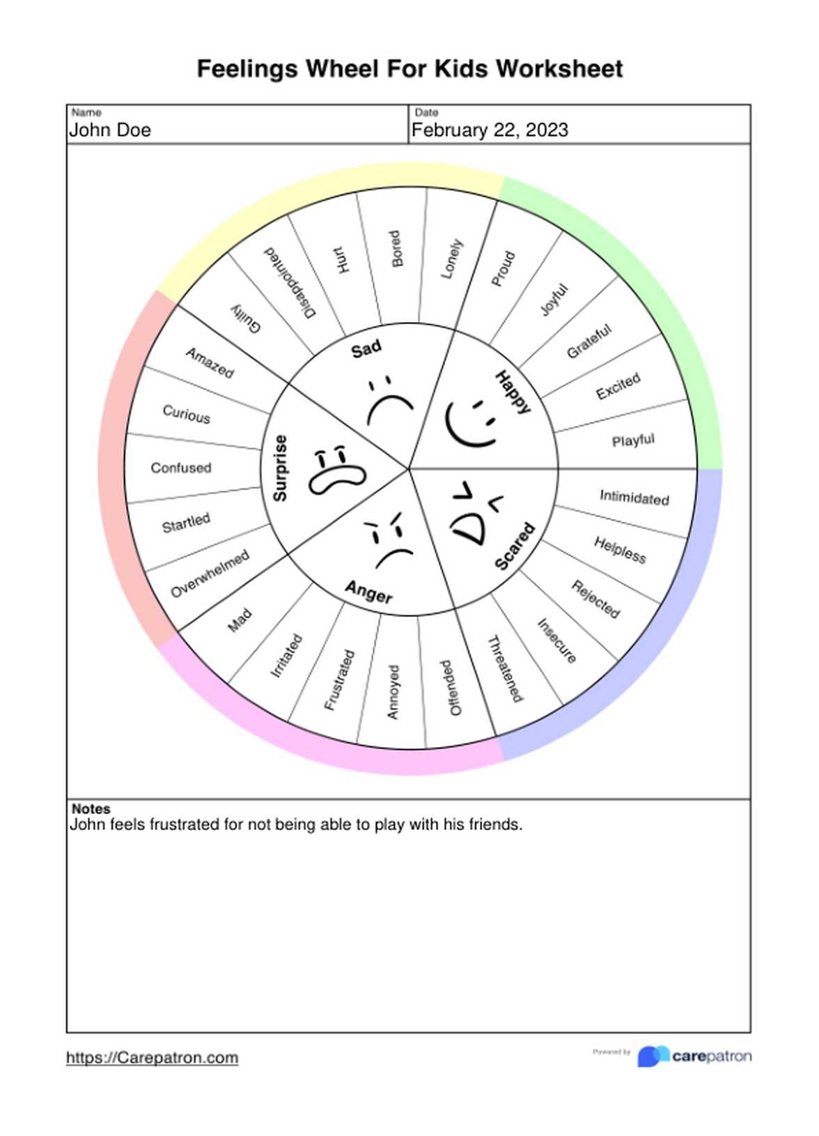 Feelings Wheel For Kids Worksheets Example Free PDF Download