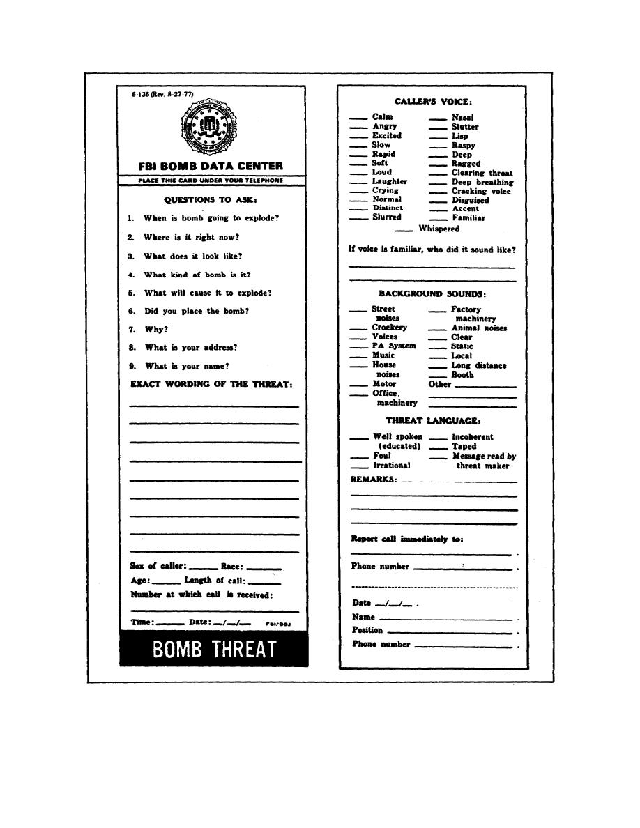 Printable Bomb Threat Checklist Template