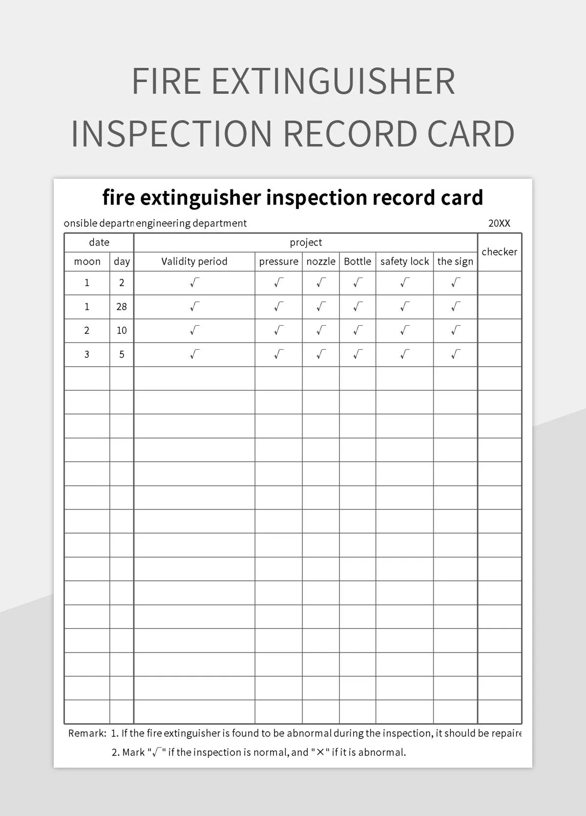 Fire Extinguisher On Sale Inspection Log