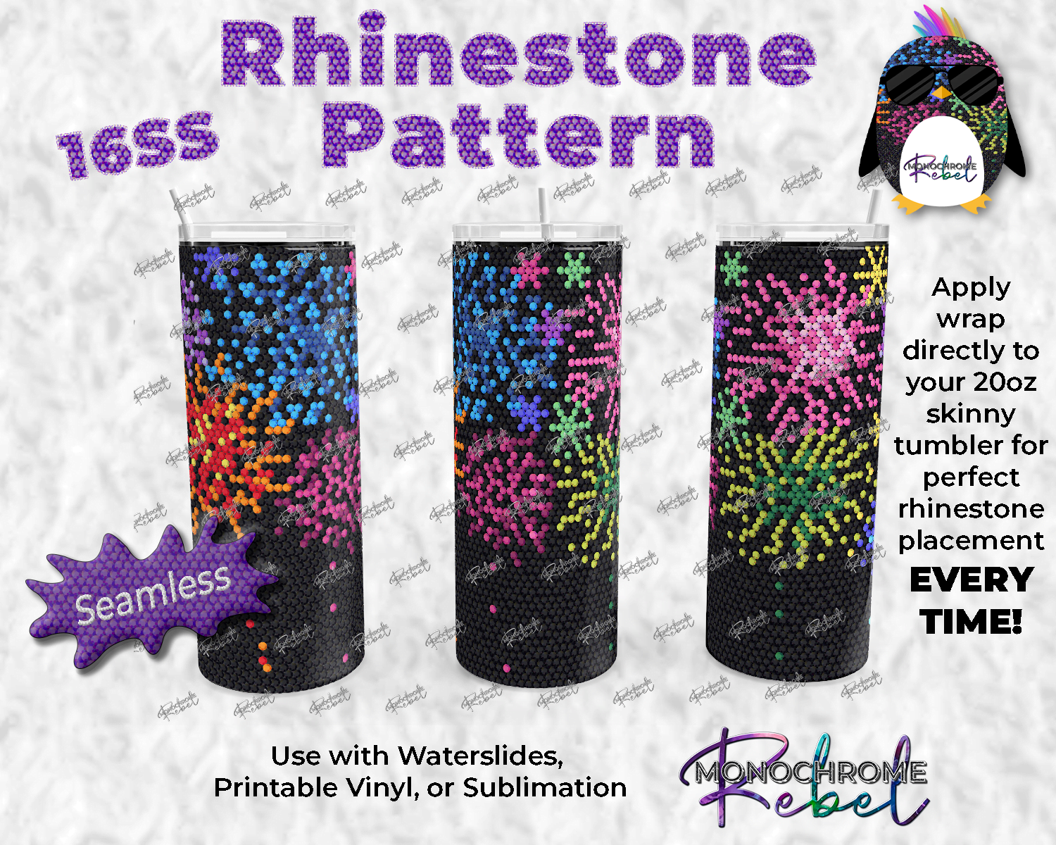 Fireworks In The Sky Rhinestone Tumbler Template Monochrome Rebel