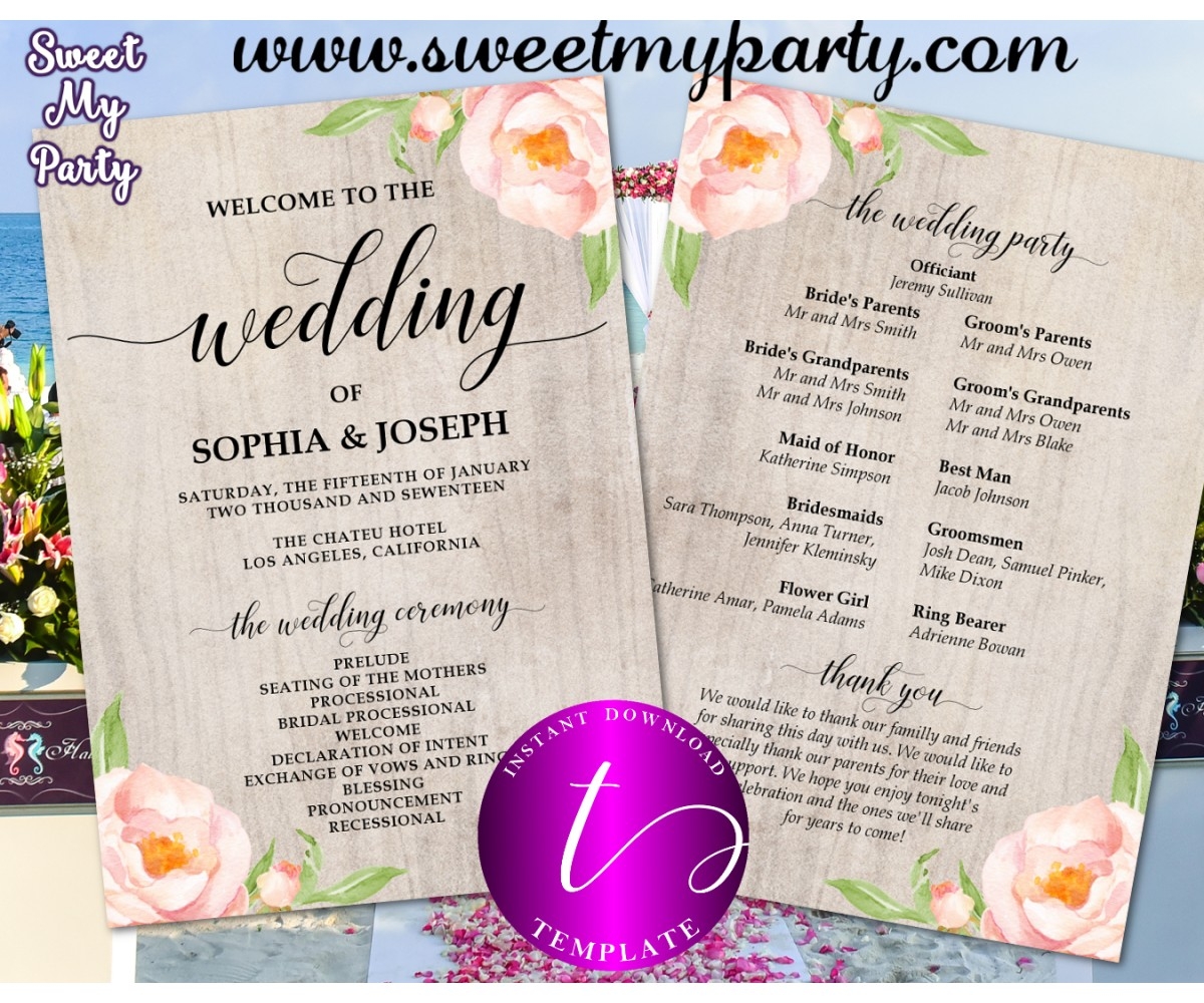Floral Wedding Program Fan Template Printable boho Wedding Program Fan Template Printable floral Wedding Itinerary Template boho Wedding Itinerary Template wedding Program Ideas rutic Wedding Program flower Wedding Program Fan sweetmyparty