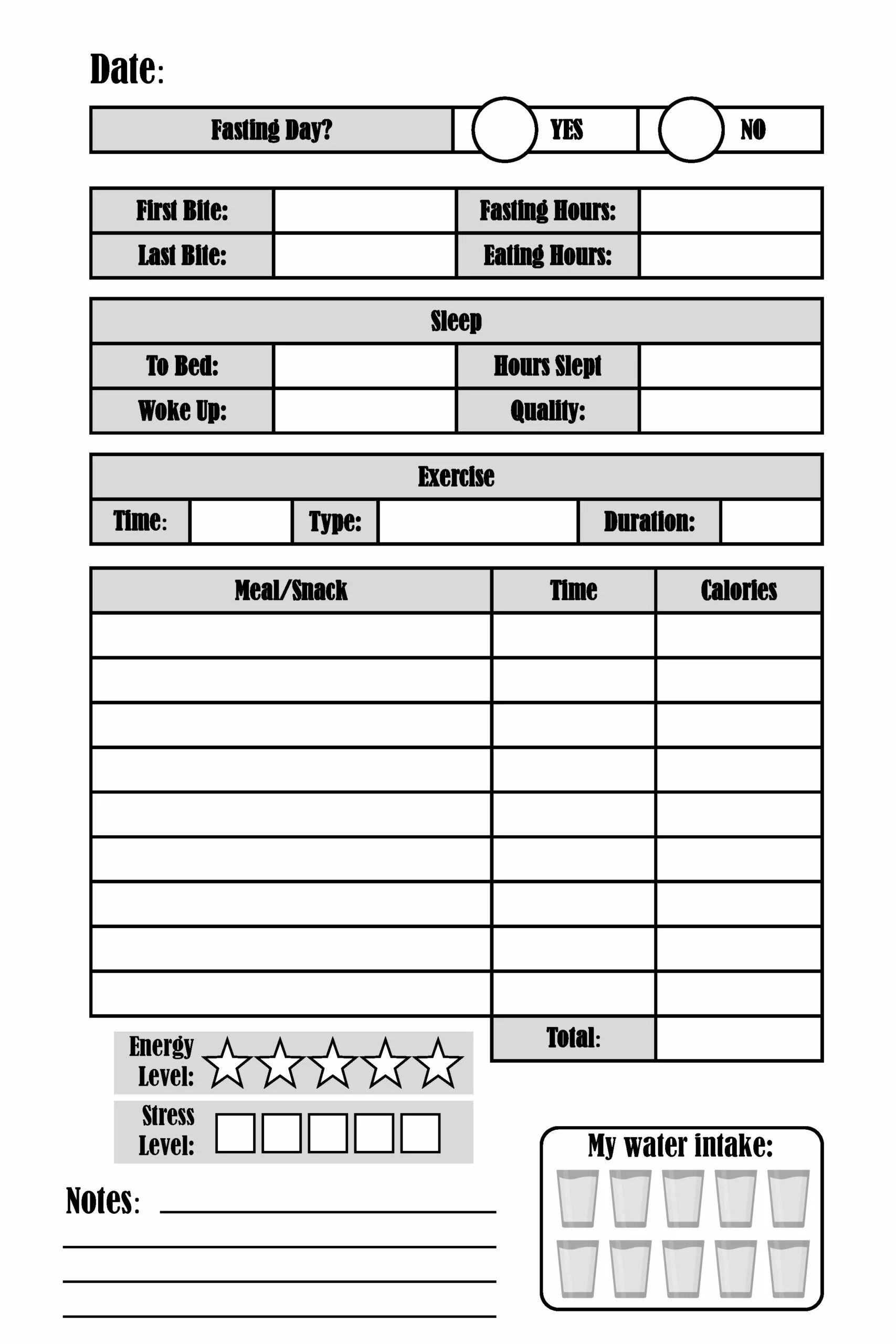 Food Log Template Printable