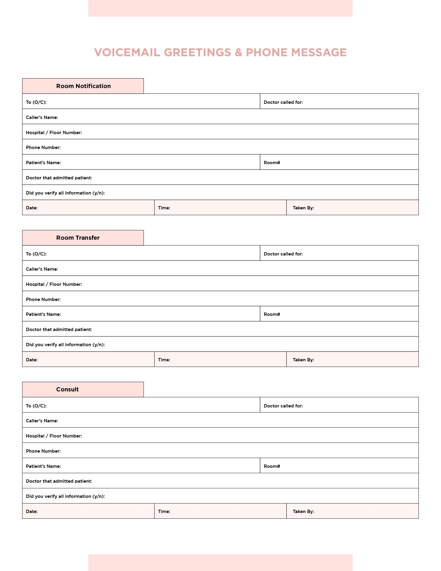 Printable Telephone Message Template