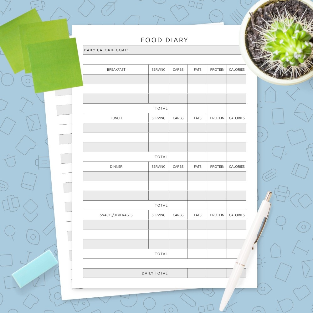 Formal Food Diary Template Template Printable PDF