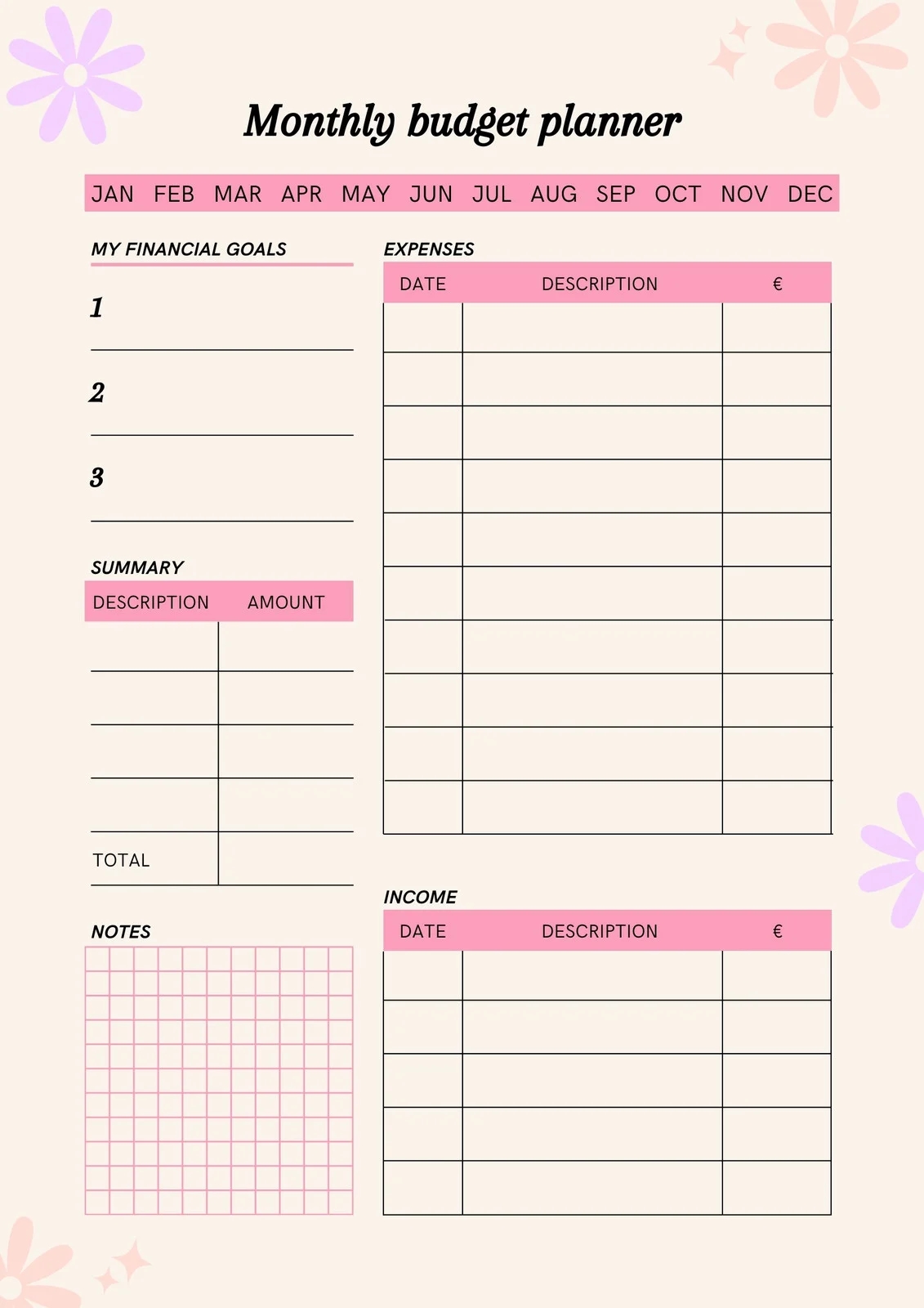 Free Printable Spreadsheet Templates