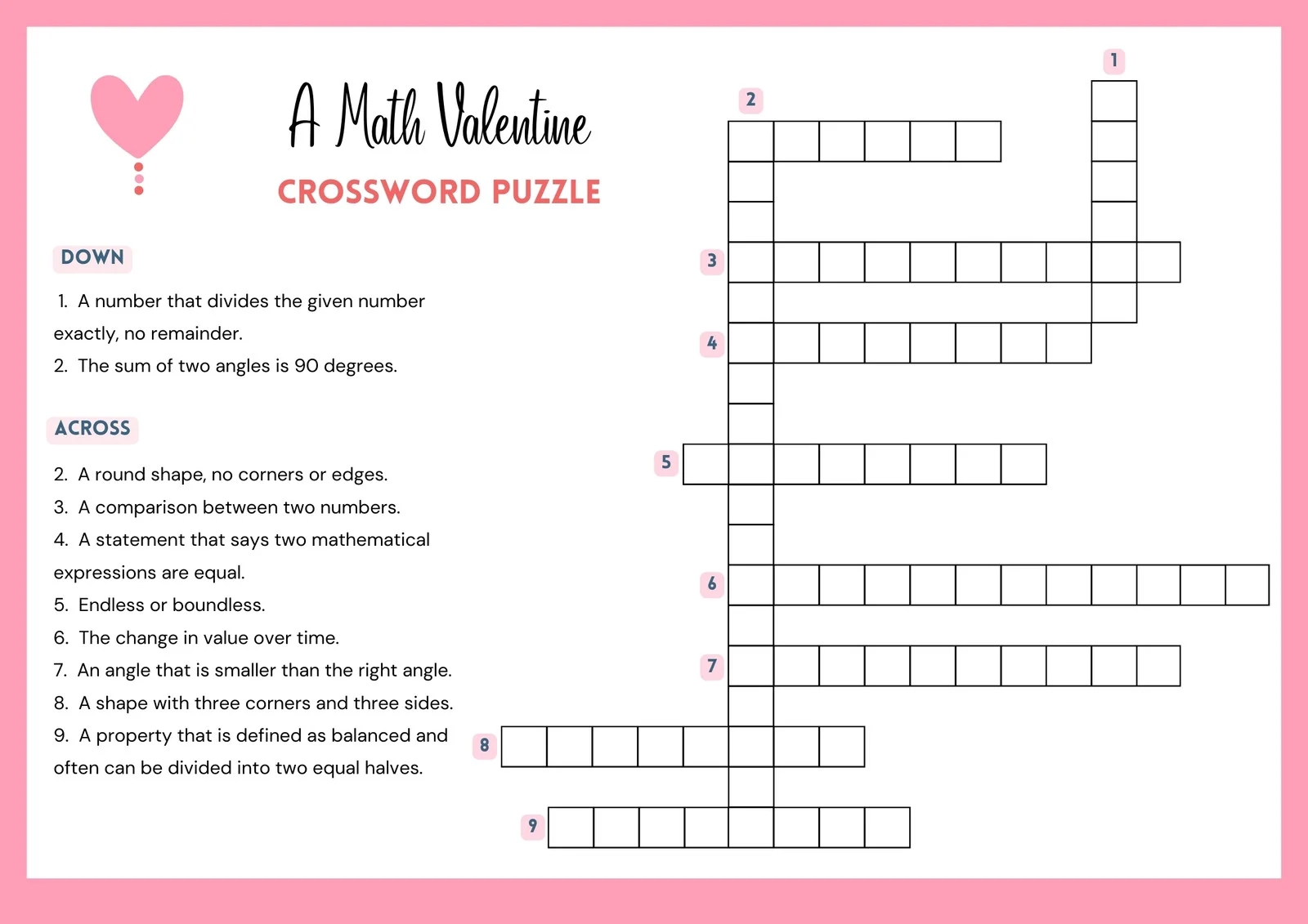 Crossword Puzzle Template Printable