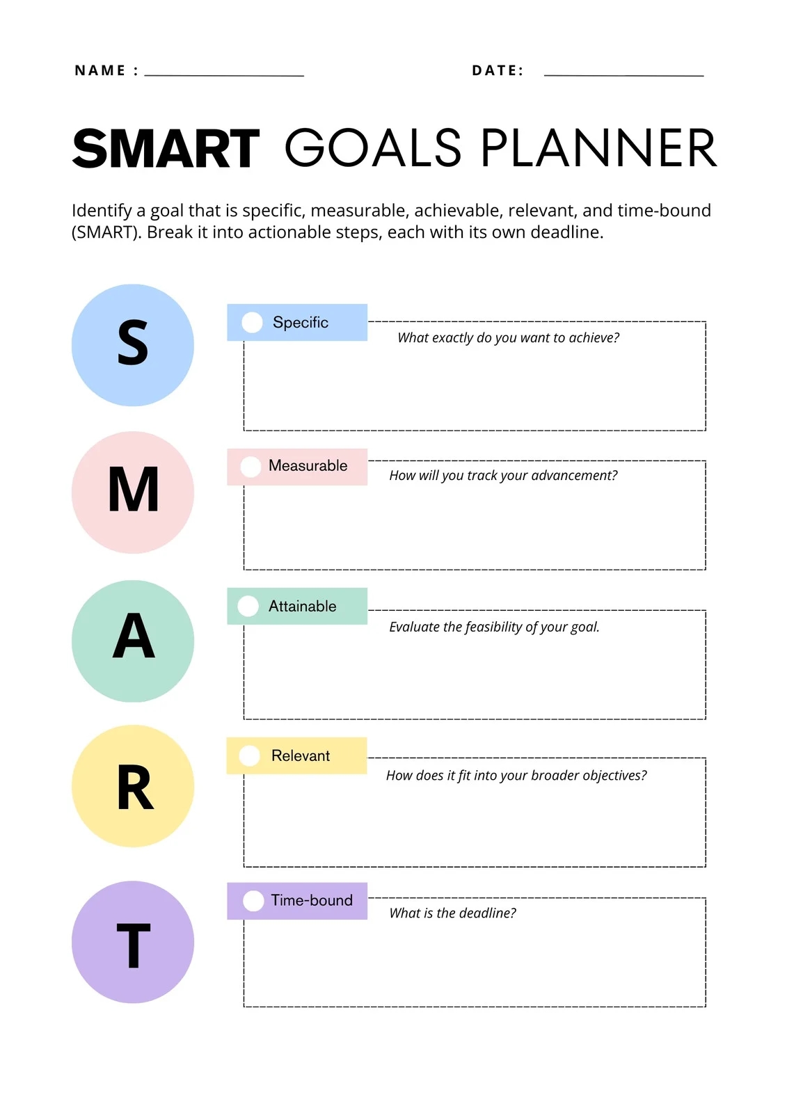 Free And Customizable Goals Templates