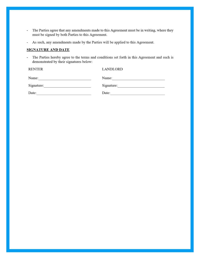 Printable Rental Agreement Template