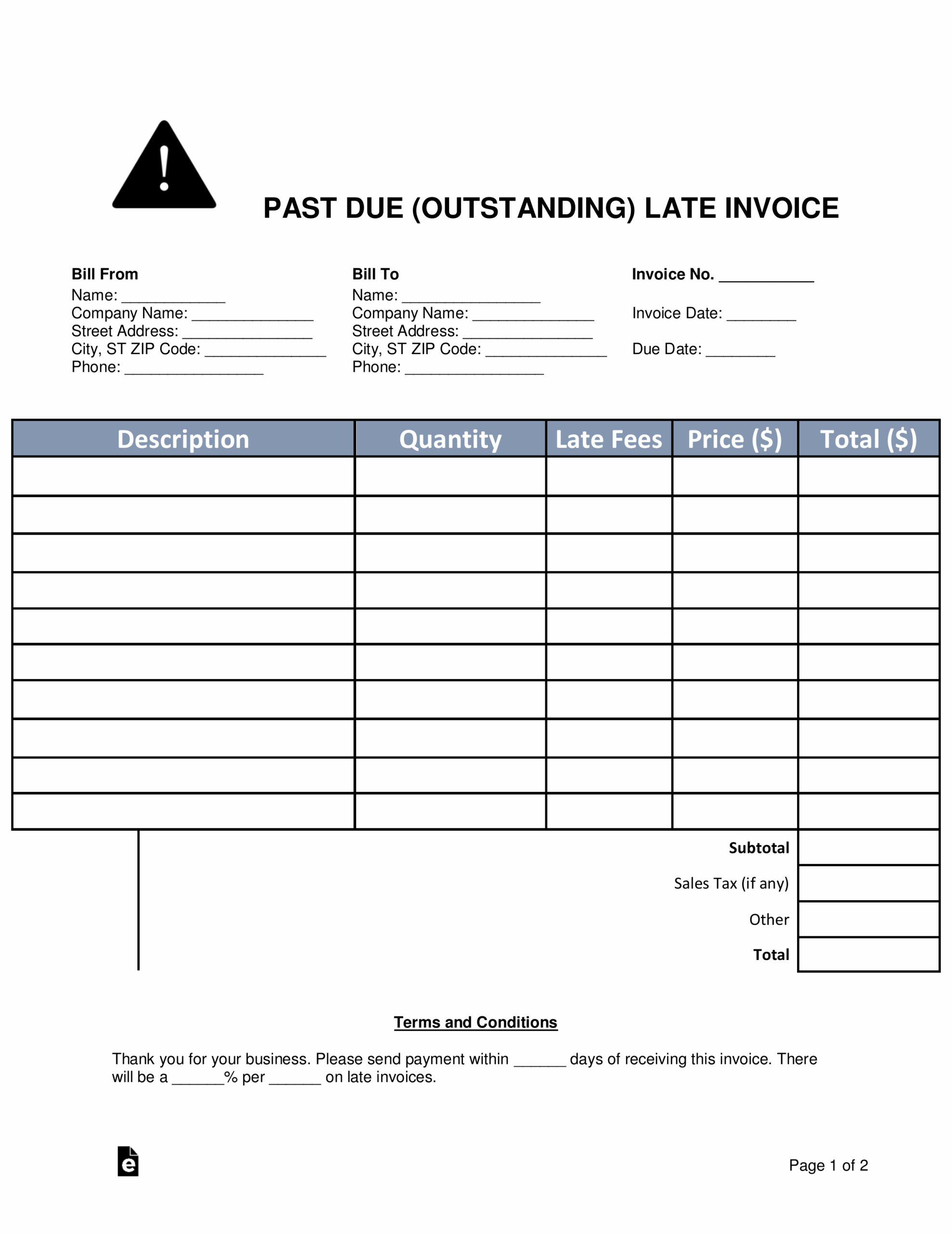 Free Blank Invoice Template Printable