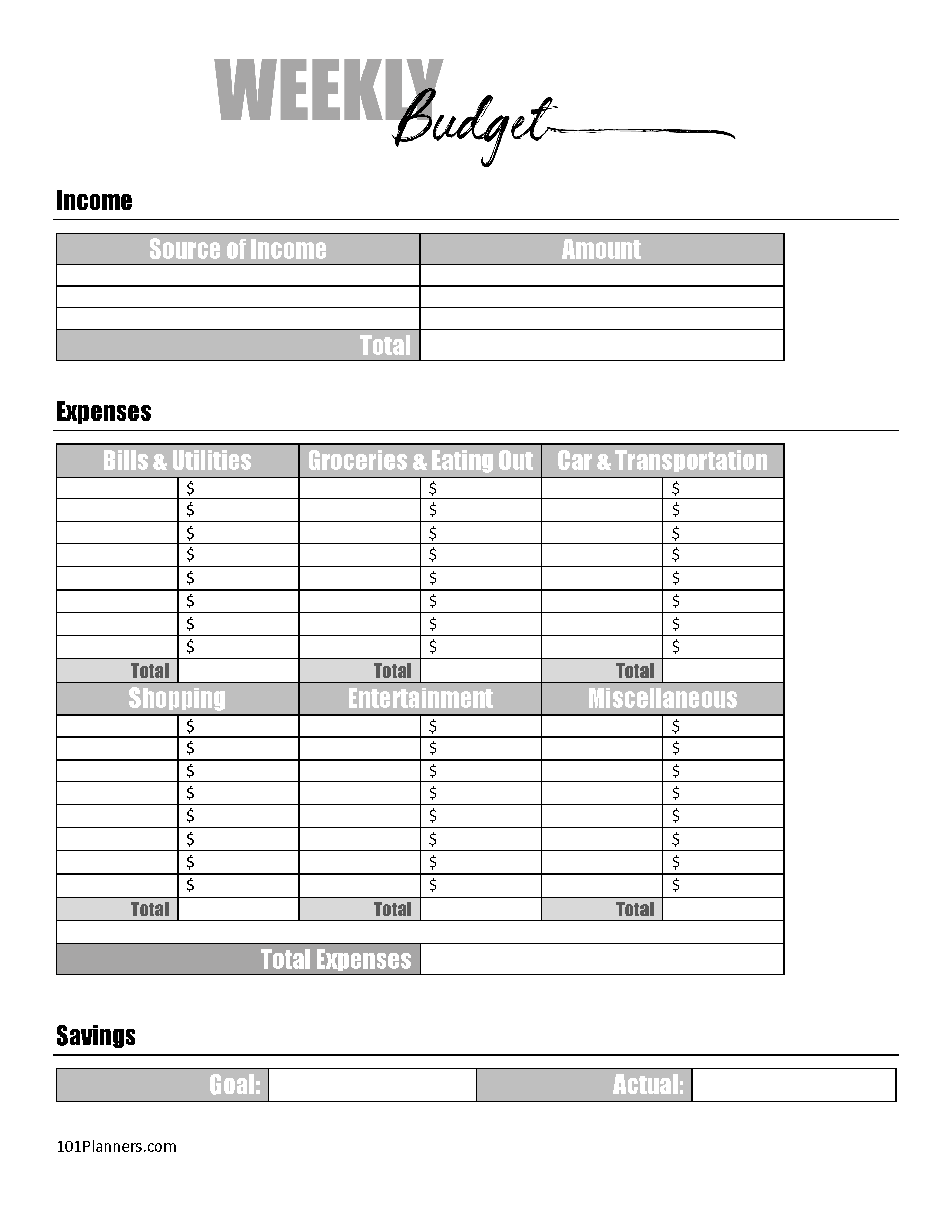 Printable Budget Sheet Template