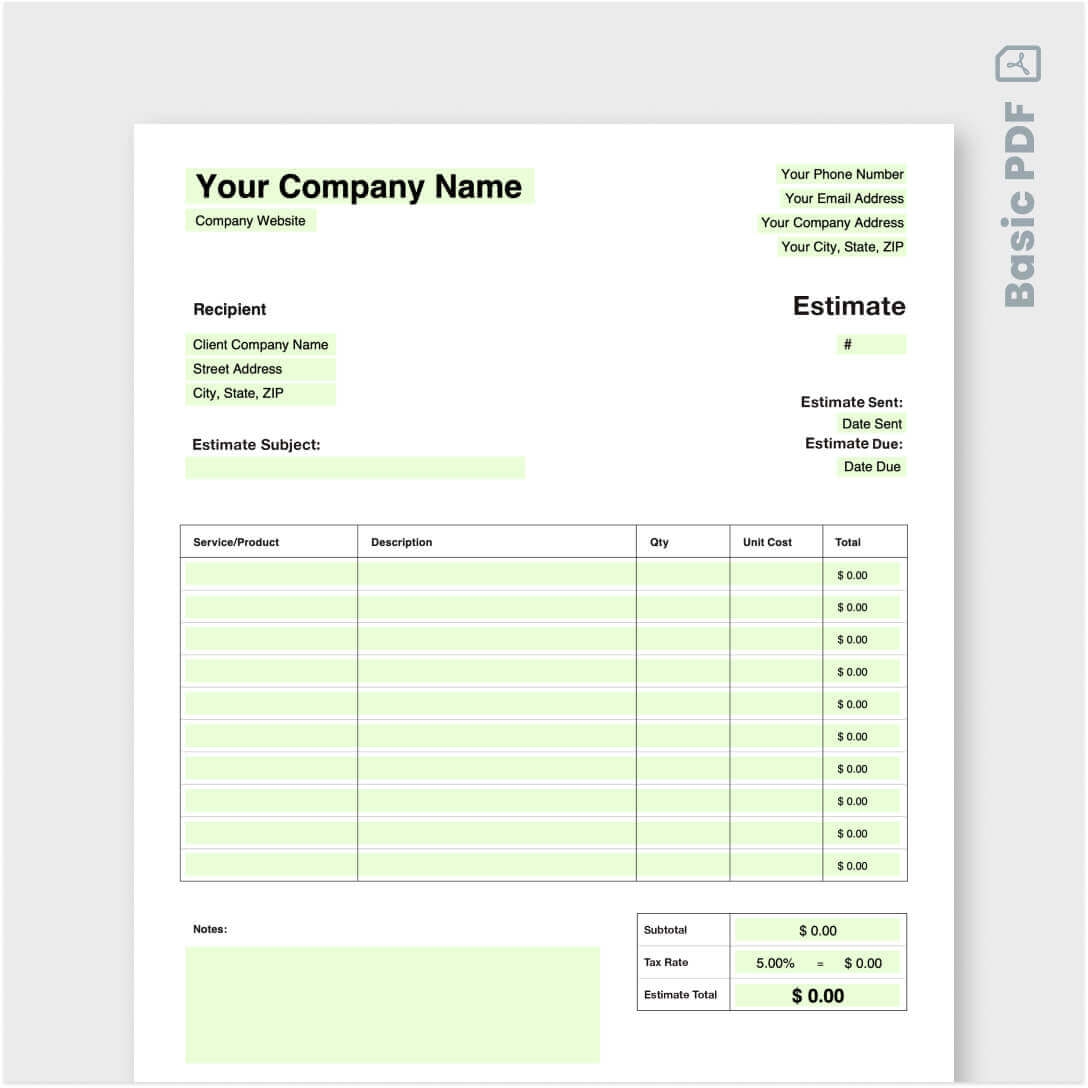 Printable Tree Service Estimate Template