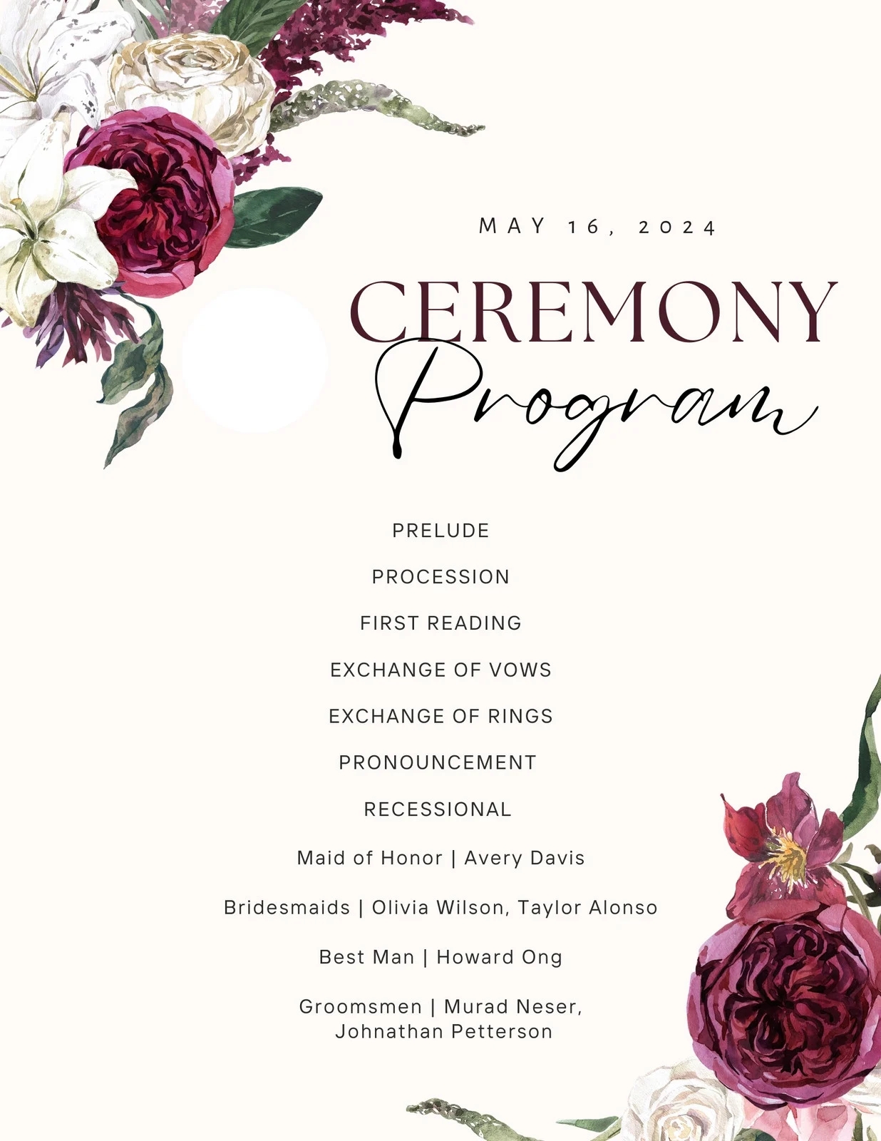 Free Custom Printable Wedding Program Templates Canva