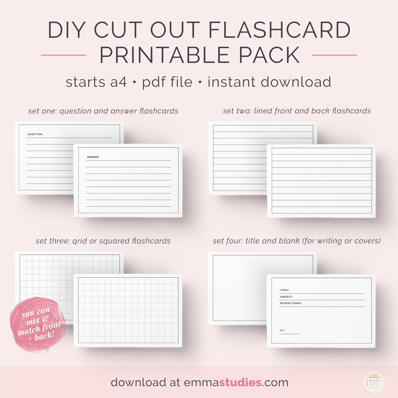 Free DIY Flashcards Printable Pack emmastudies On Tumblr