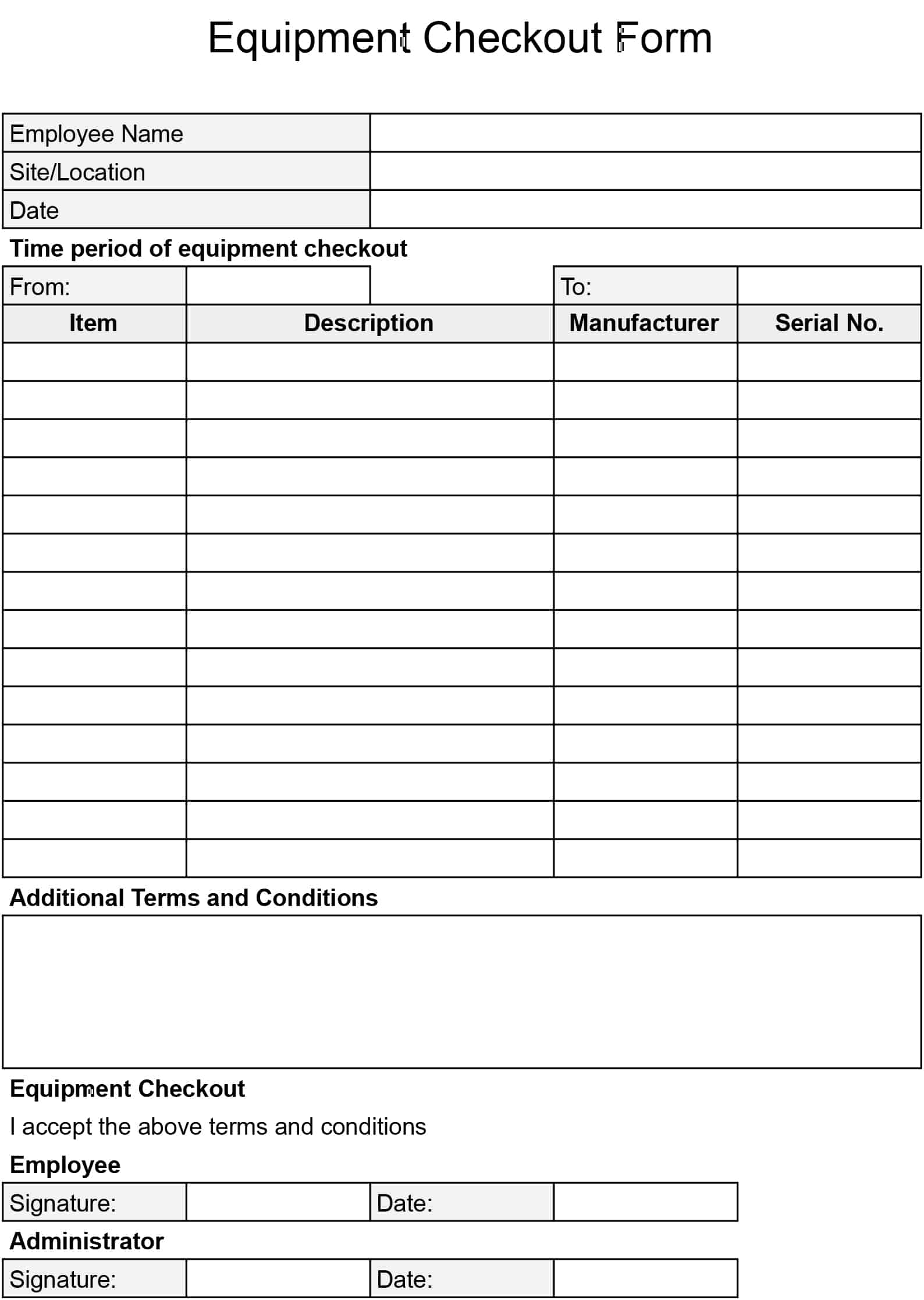 Free Equipment Checkout Forms Download Print In PDF Office GDocs 