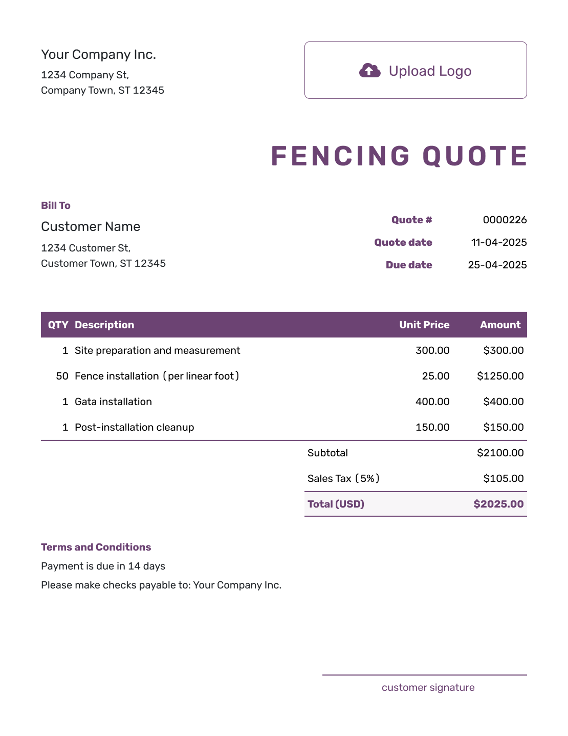 Free Fencing Quote Template Docelf