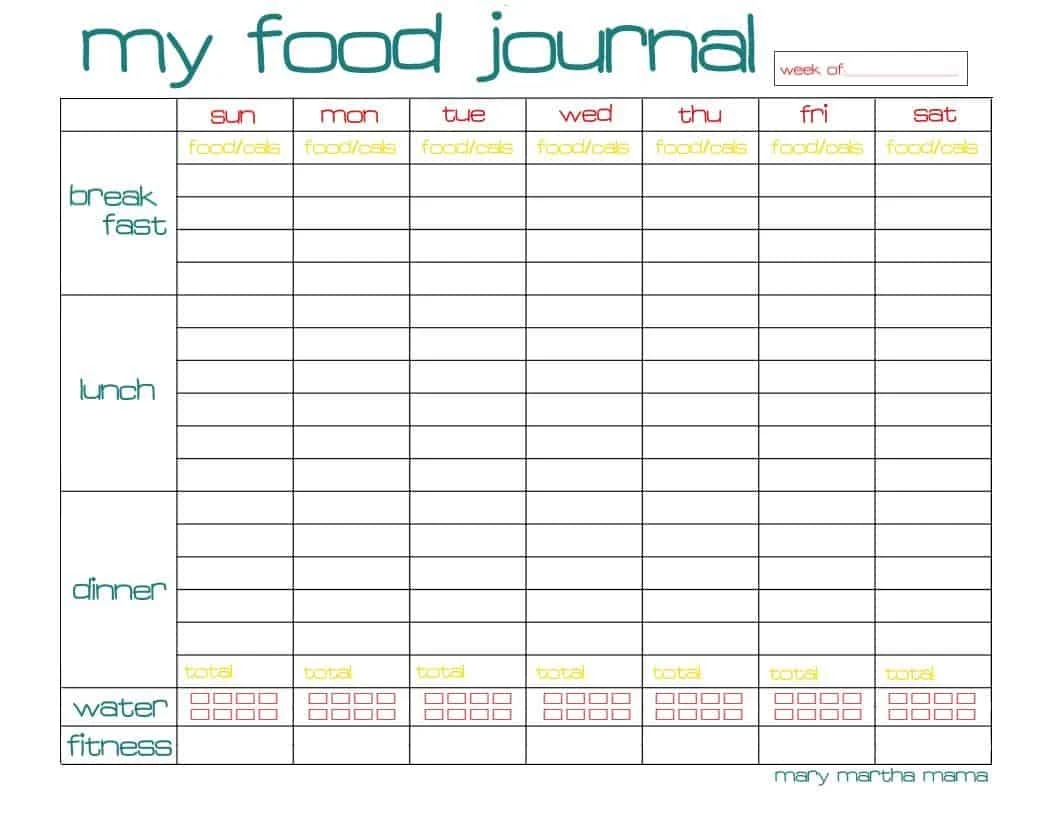 Printable Food Journal Template