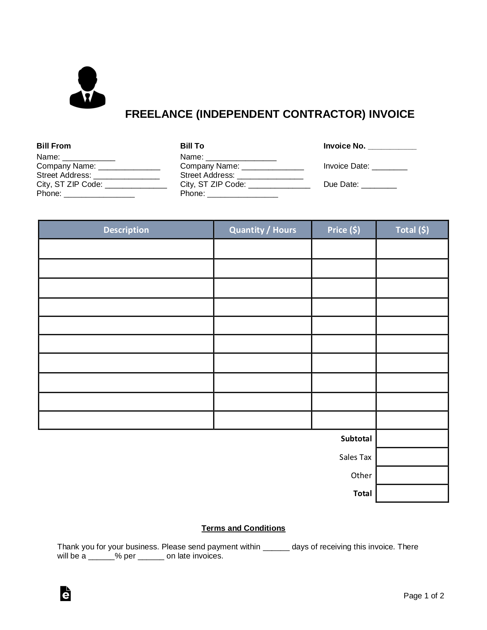 Free Freelance Independent Contractor Invoice Template PDF Word EForms