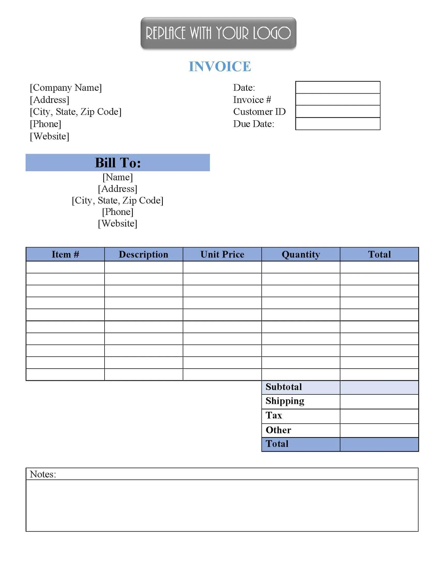 Free Printable Invoices Templates Blank