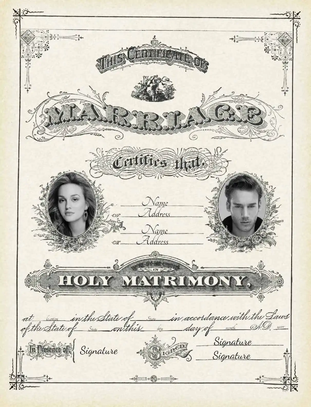 Marriage Certificate Template Printable