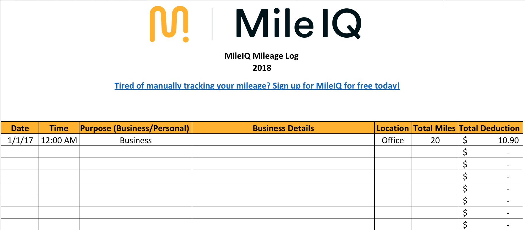Printable Mileage Log Template For Self-Employed