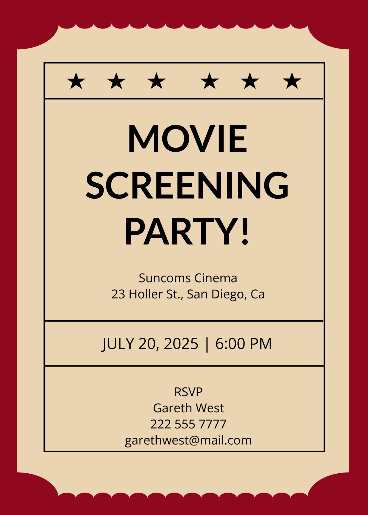 Printable Movie Ticket Template