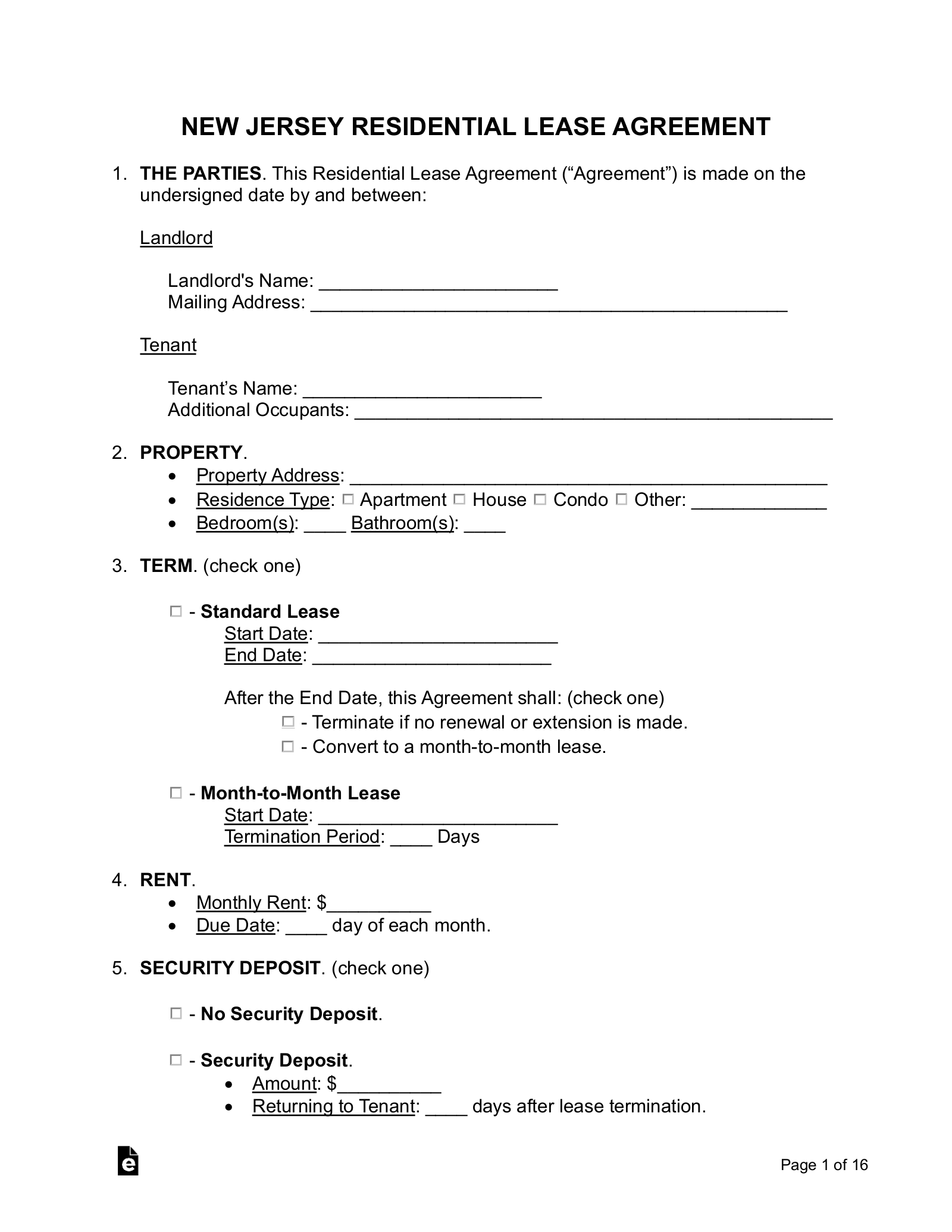 Free New Jersey Lease Agreement Templates 7 PDF Word EForms