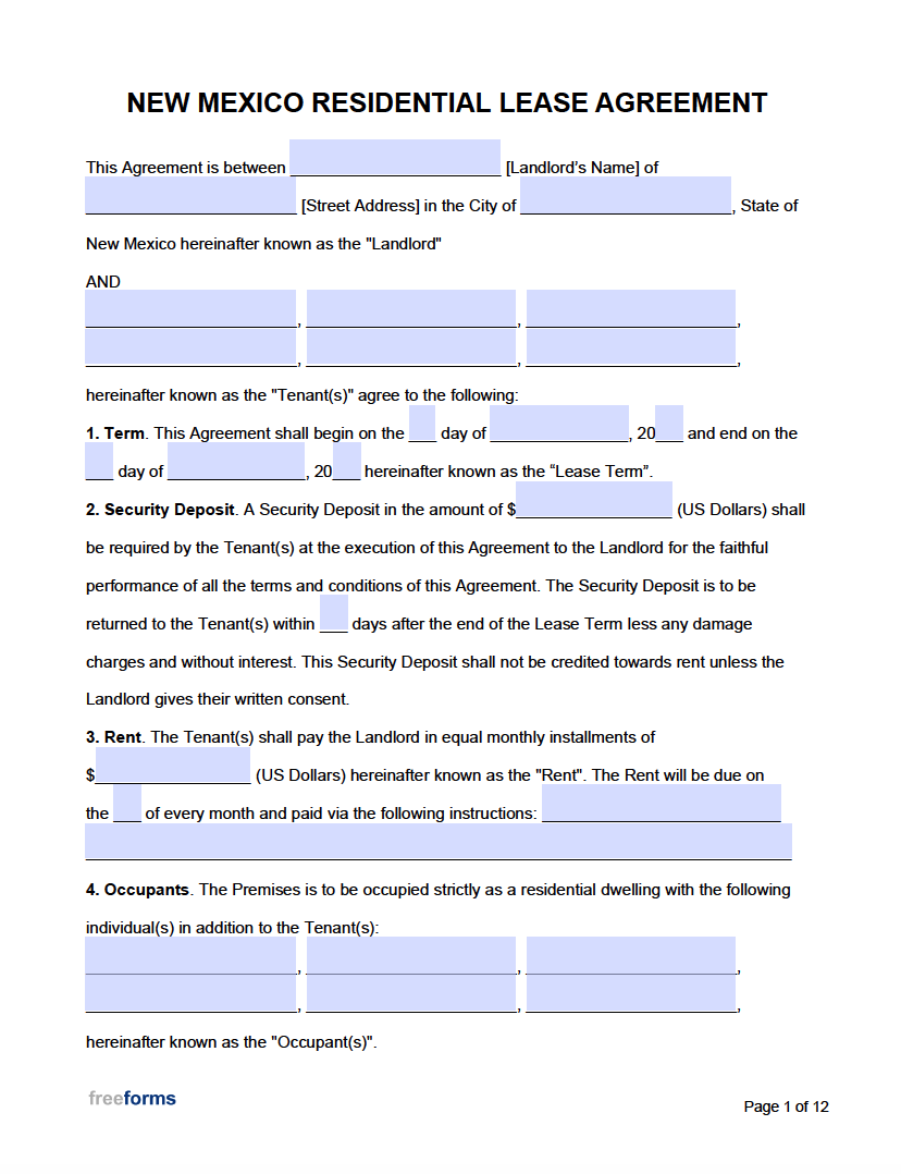 Free New Mexico Rental Lease Agreement Templates PDF Word Free New Mexico Rental Lease Agreement Templates PDF Word