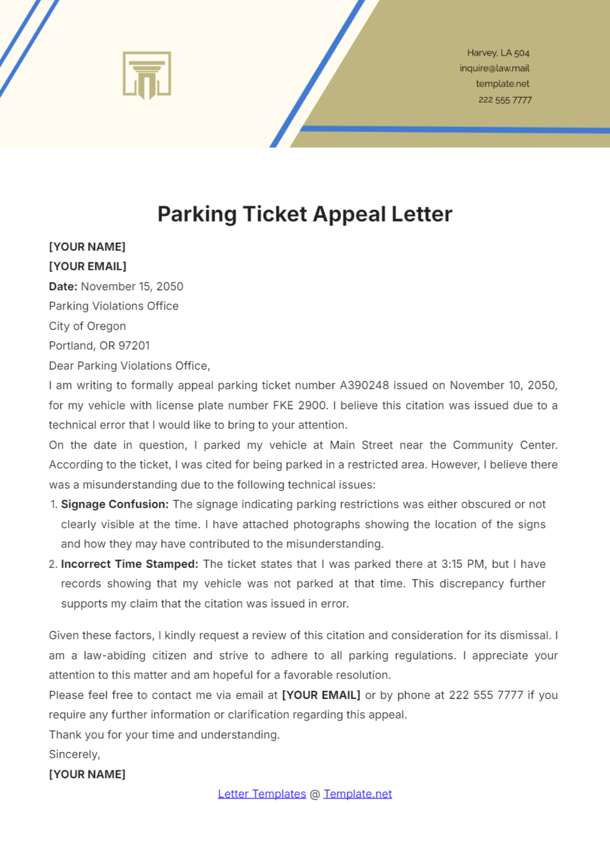 Free Parking Ticket Templates Editable And Printable