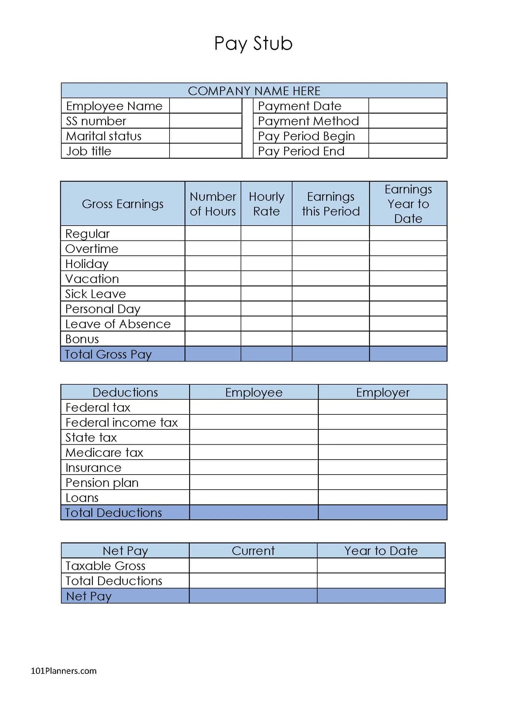 Printable Editable Pdf Blank Pay Stubs Template