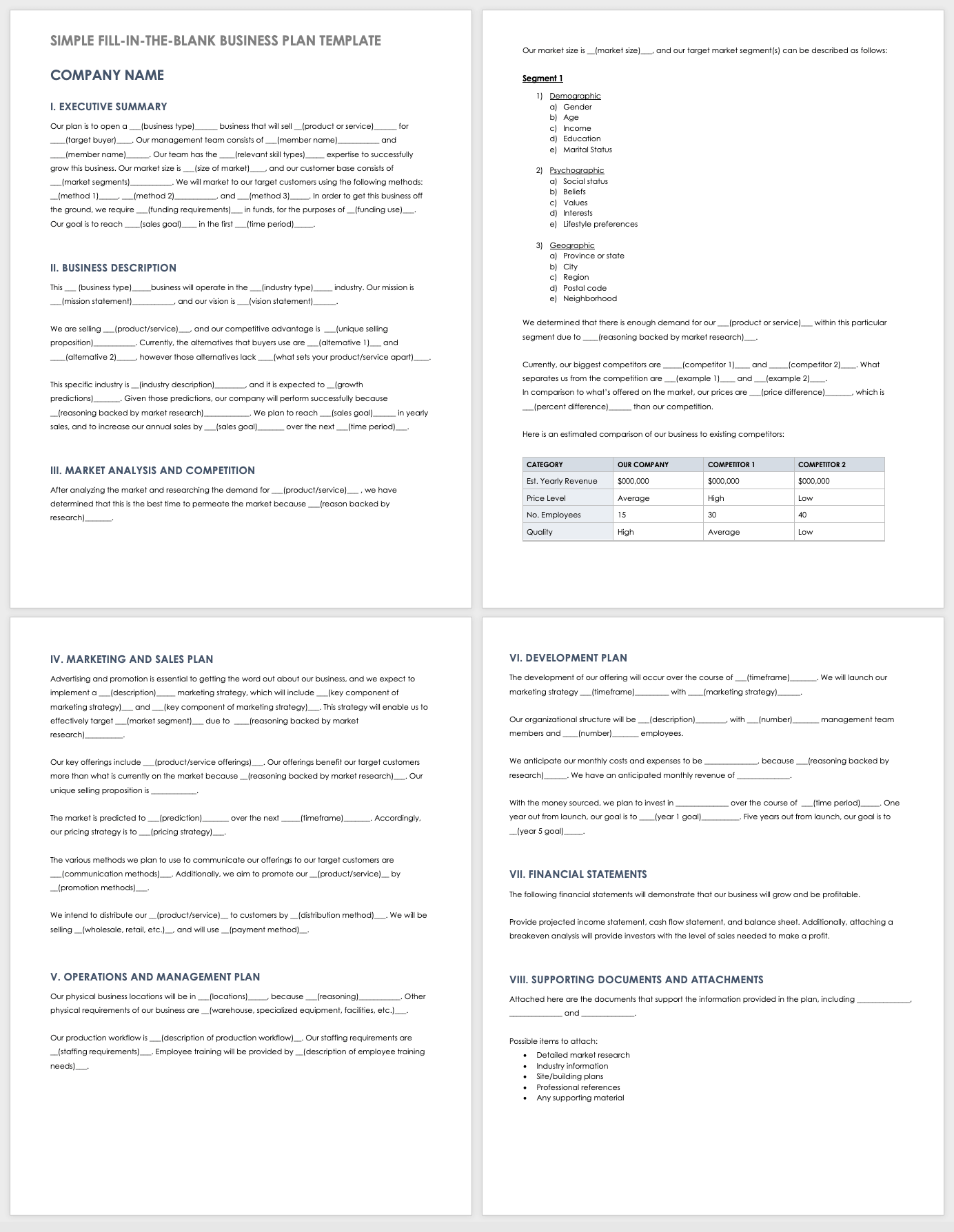 Printable Business Plan Template Pdf