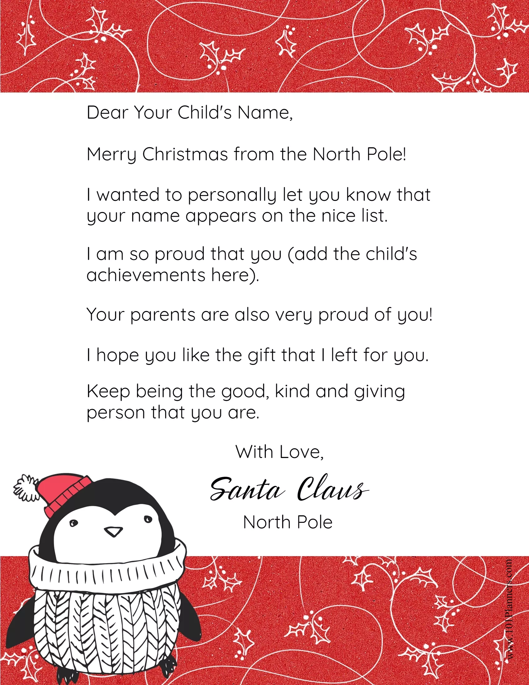Free Printable From Santa Letter Template