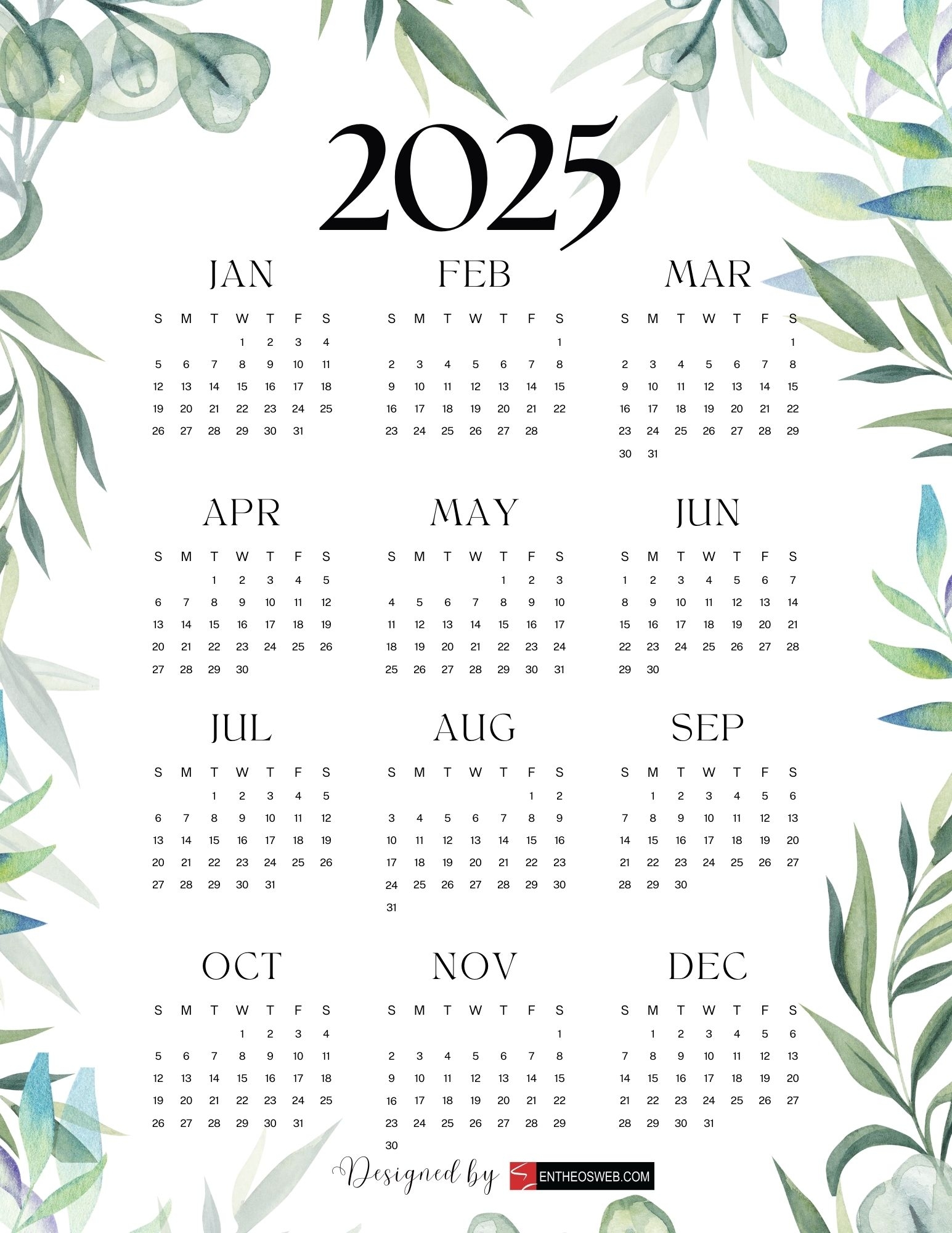 Free Calendar Template 2025 Printable