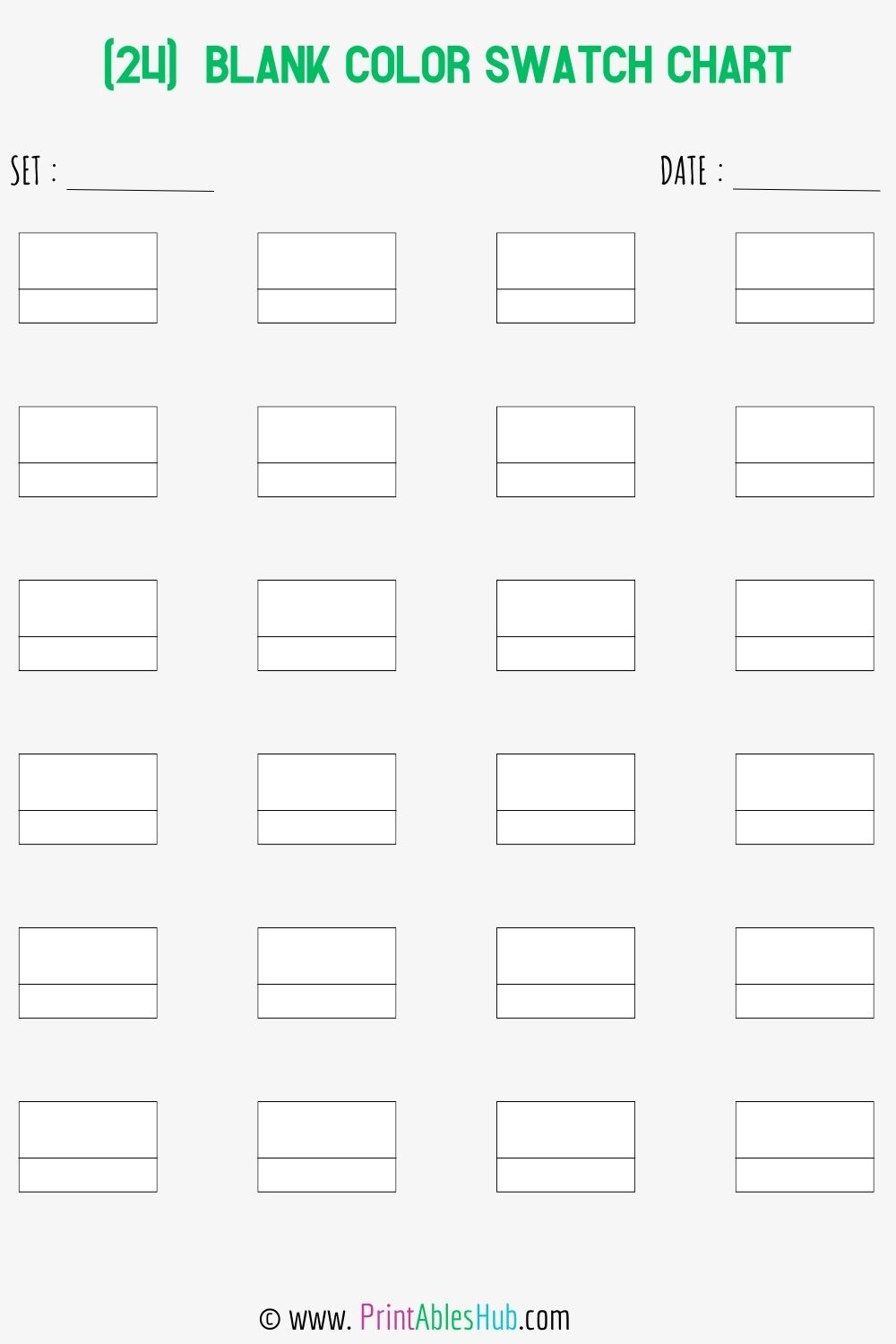 Free Printable 24 50 72 80 100 120 150 168 Blank Color Swatch Chart Template PDF Printables Hub