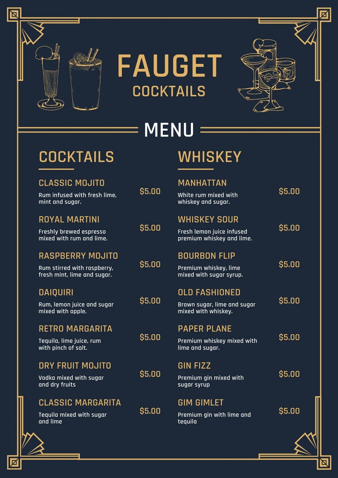 Free Printable And Customizable Bar Menu Templates Canva