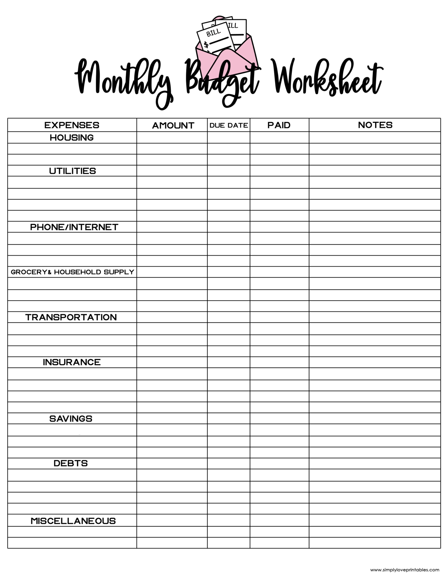 Free Printable Budget Templates Simply Love Printables