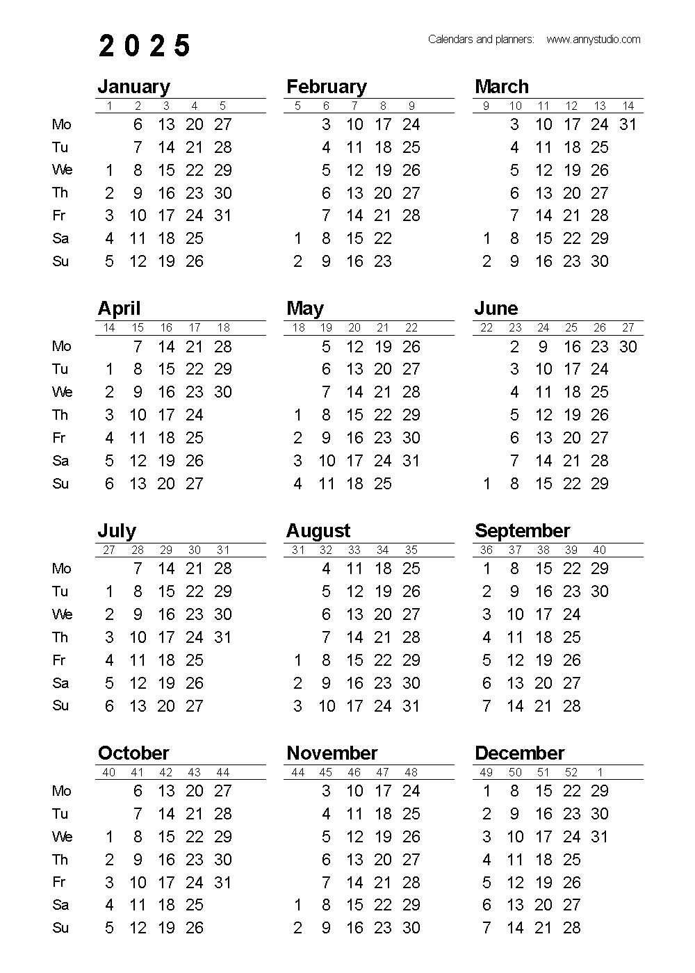 Free Printable 2025 Calendar Template