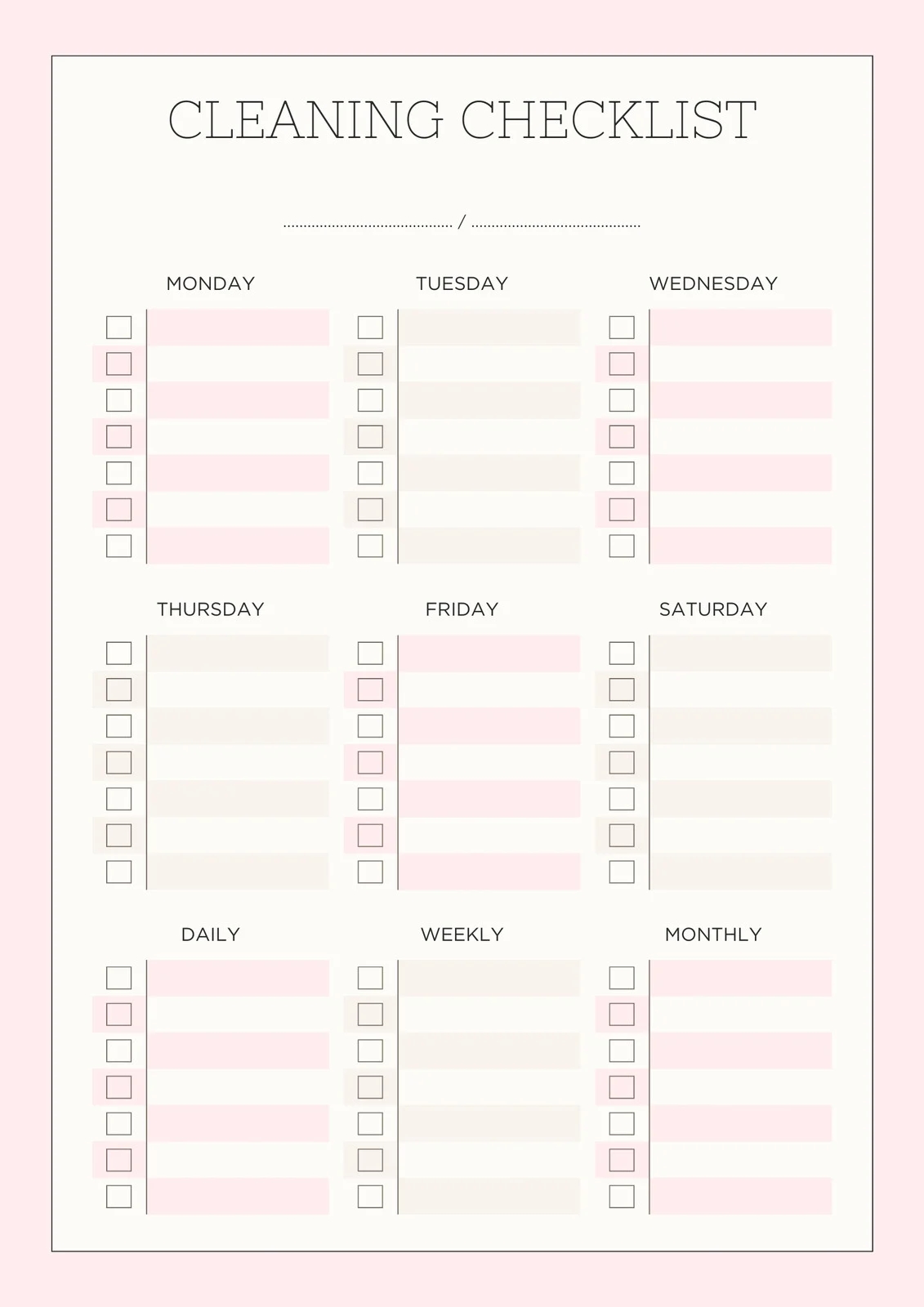 Printable House Cleaning Schedule Template