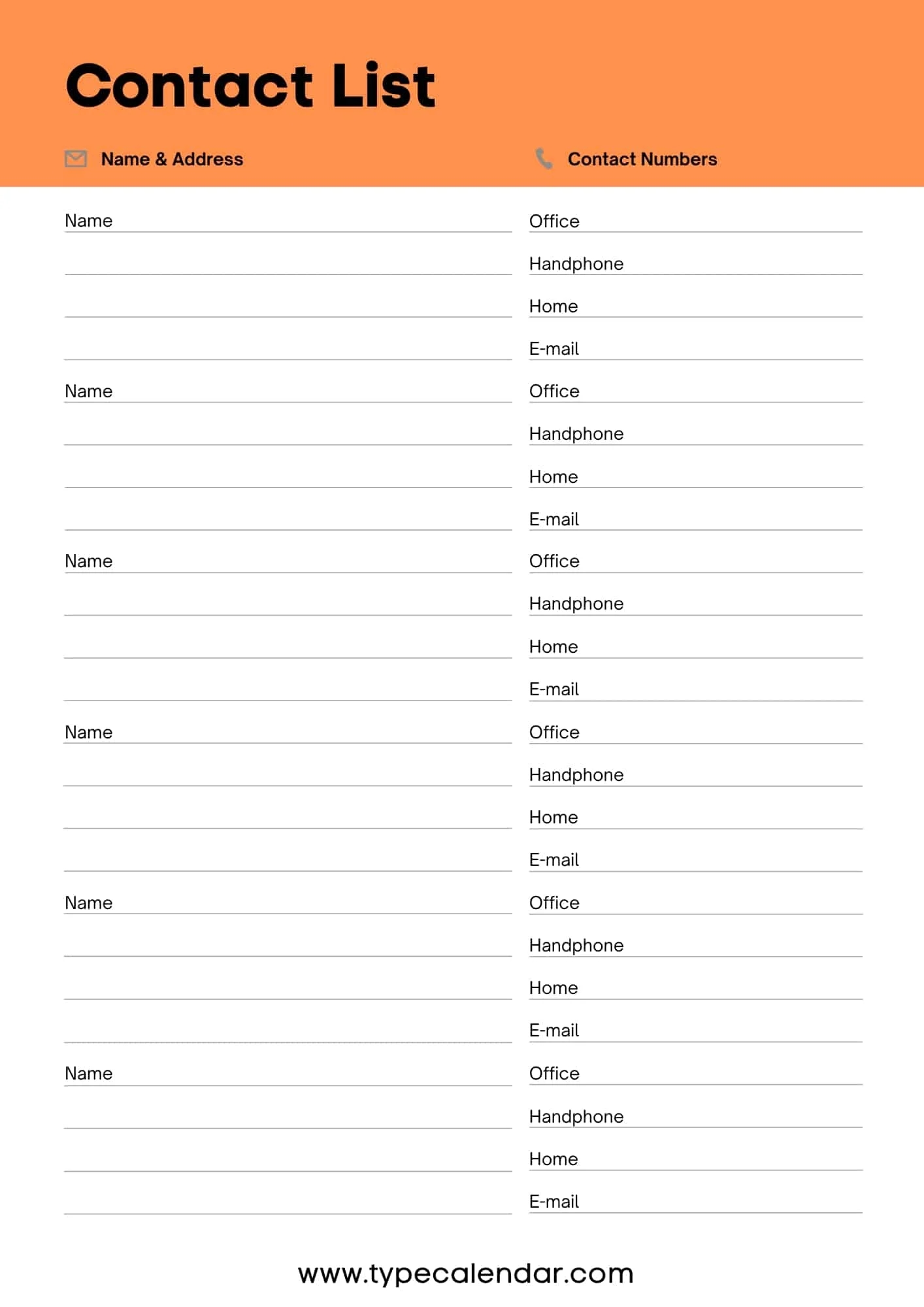 Free Printable Contact List Templates Word Excel PDF Editable