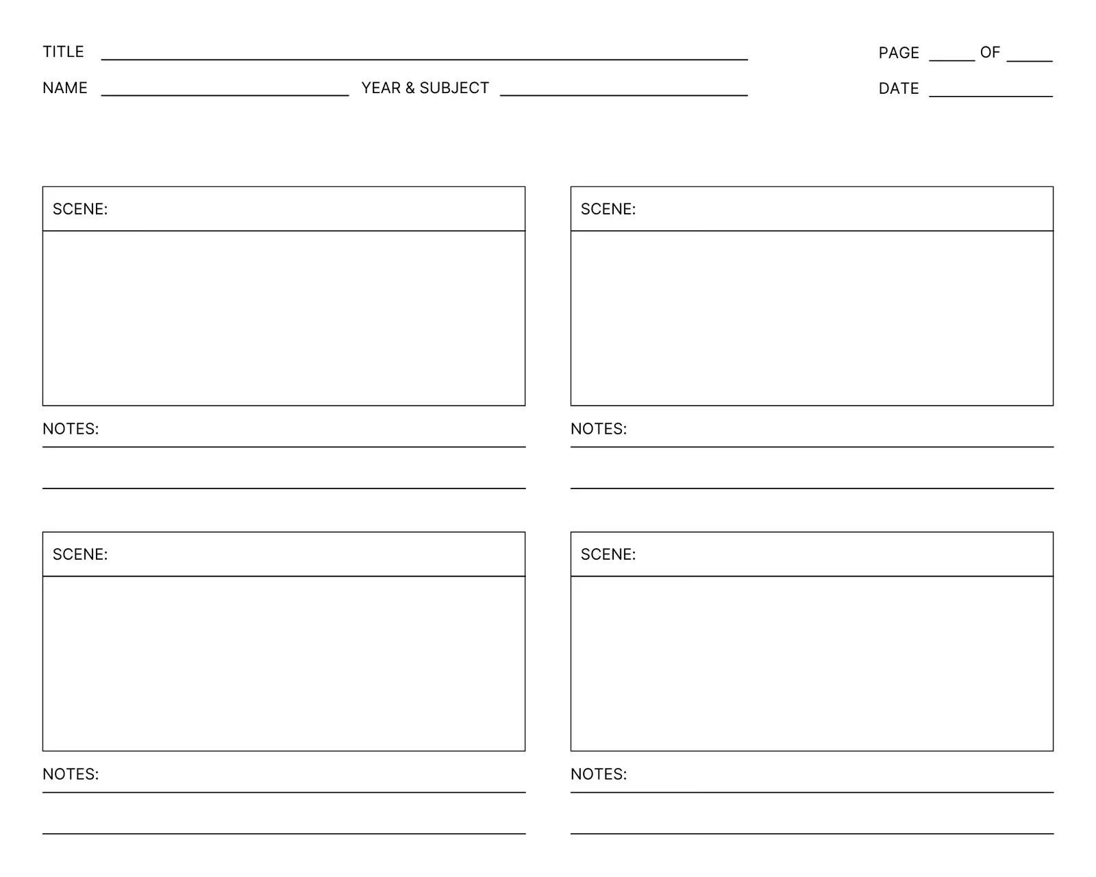 Storyboard Printable Template